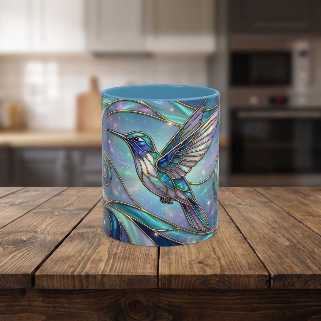 Blue Breeze Hummingbird Stained Glass Style Mug