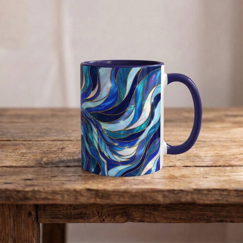 Cobalt Wolf Howl Stained Glass Style Mug