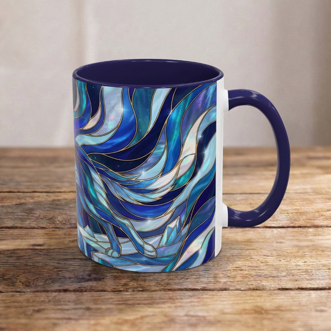 Cobalt Wolf Run Stained Glass Style Mug