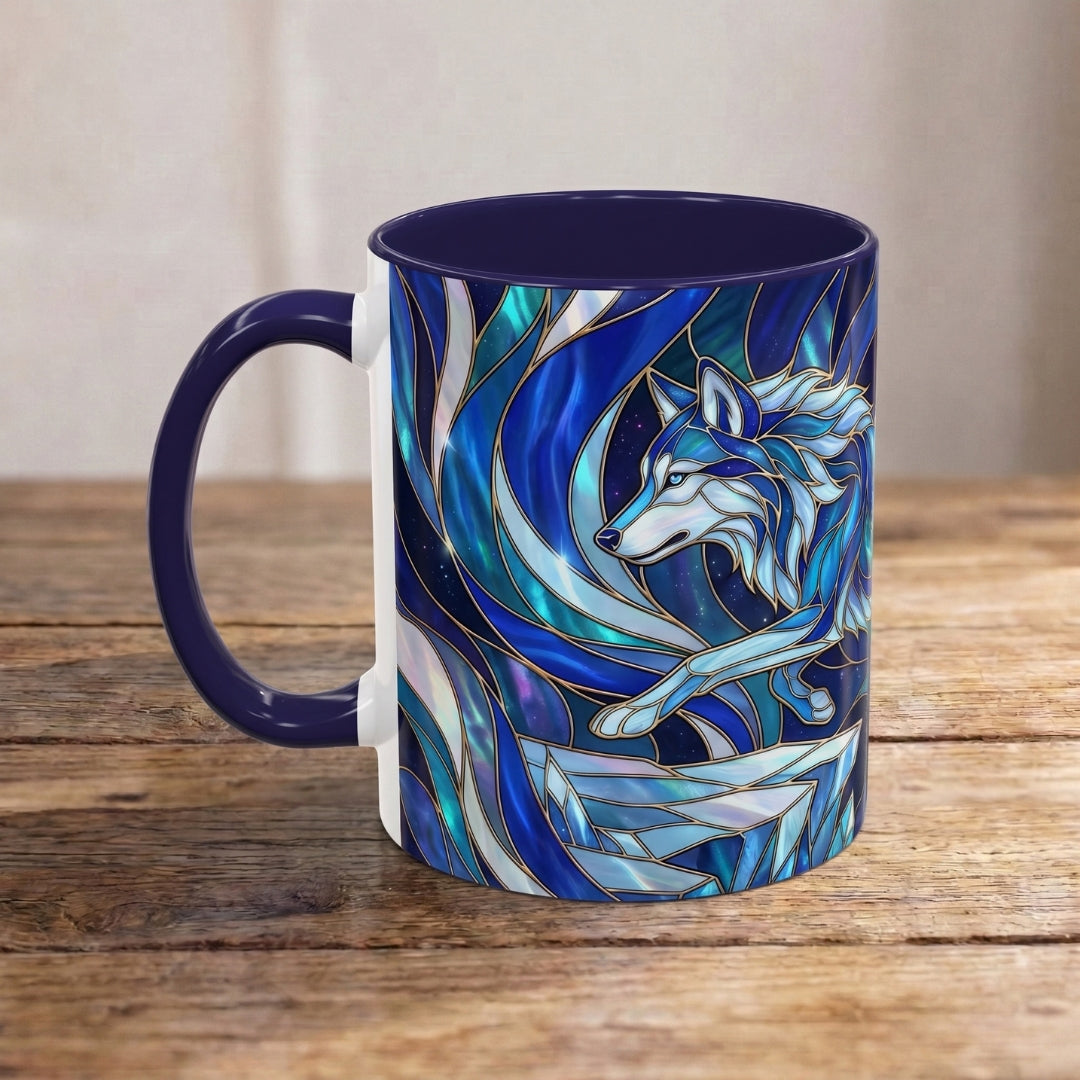 Cobalt Wolf Run Stained Glass Style Mug