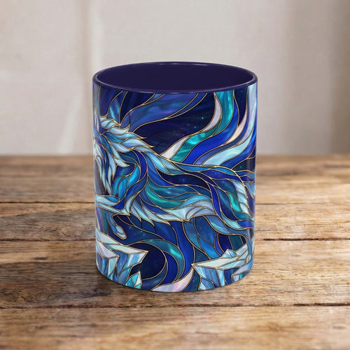 Cobalt Wolf Run Stained Glass Style Mug