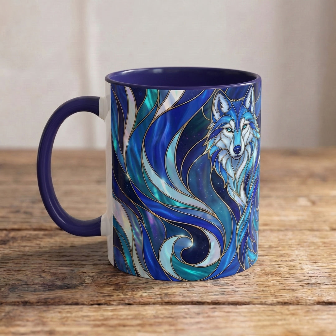 Cobalt Wolf Duo Stained Glass Style Mug