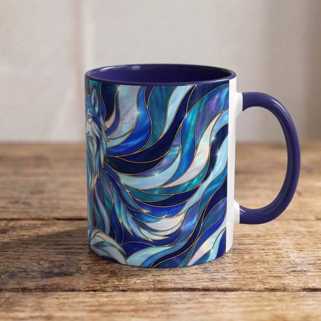 Cobalt Wolf Duo Stained Glass Style Mug