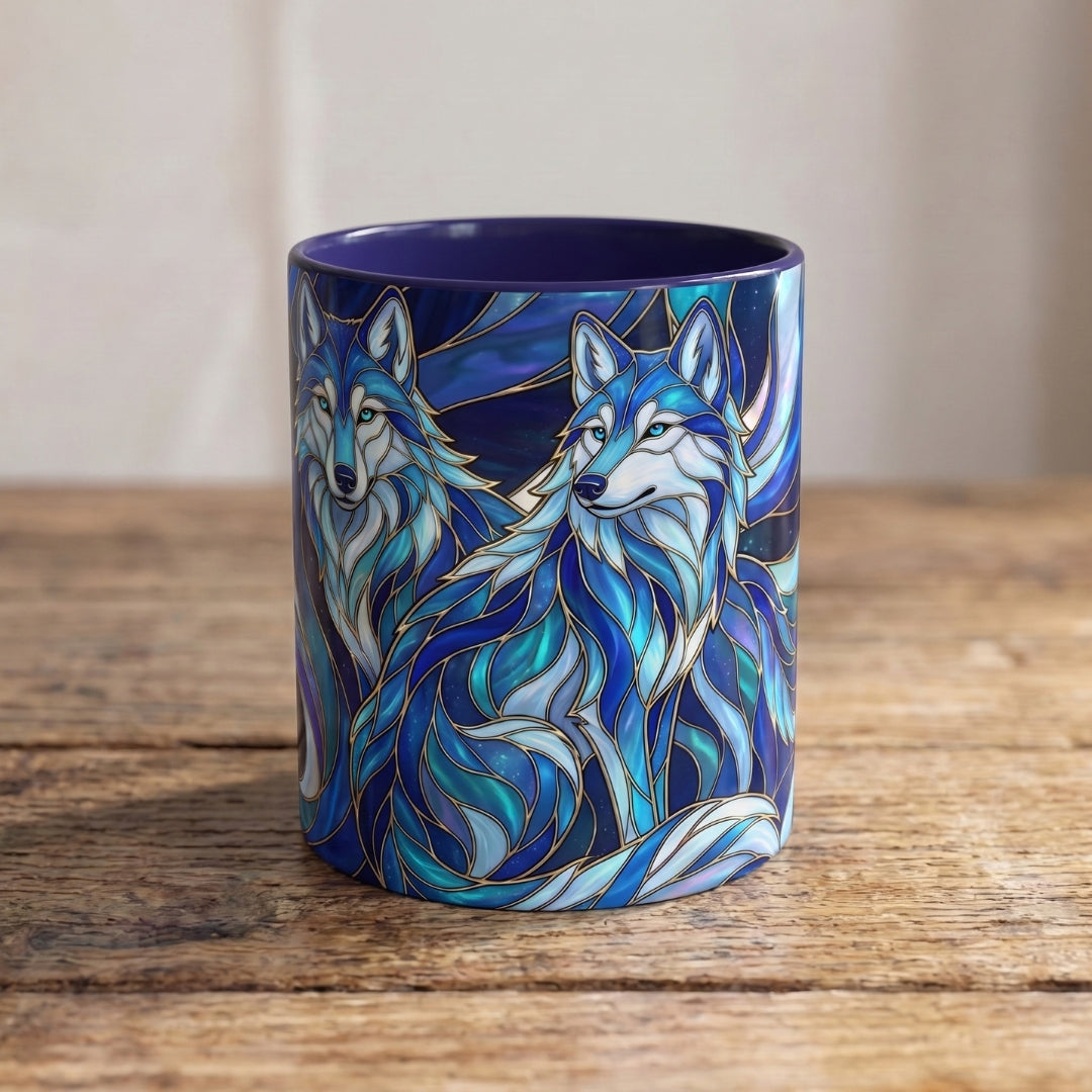 Cobalt Wolf Duo Stained Glass Style Mug