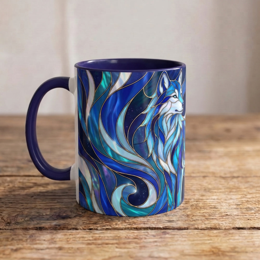 Cobalt Wolf Family Stained Glass Style Mug
