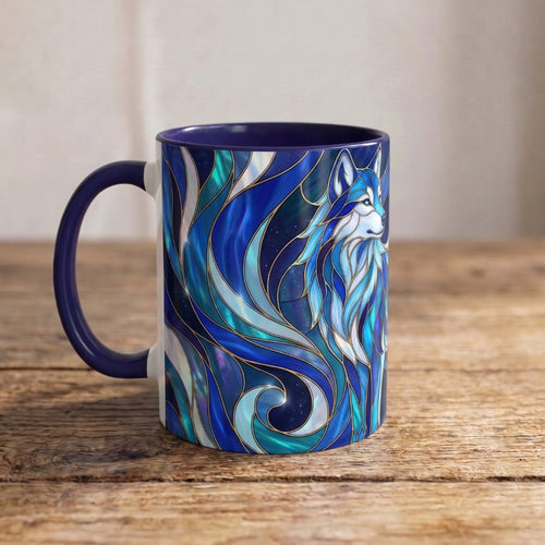 Cobalt Wolf Family Stained Glass Style Mug
