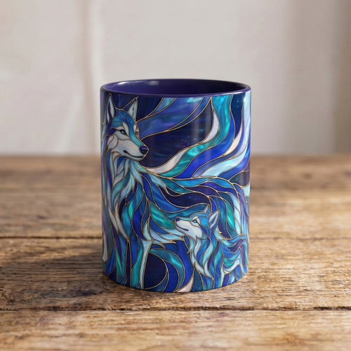 Cobalt Wolf Family Stained Glass Style Mug