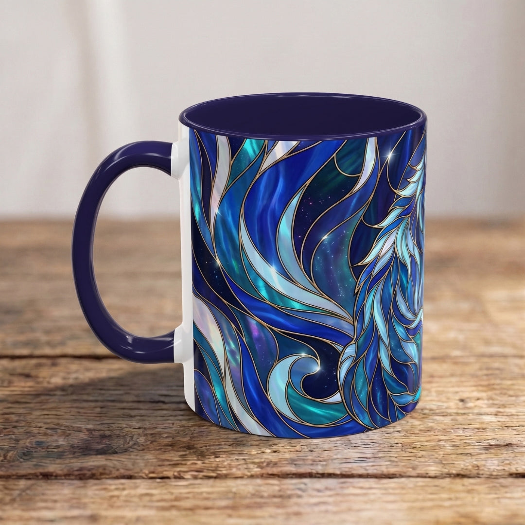 Cobalt Wolf Guardian Stained Glass Style Mug