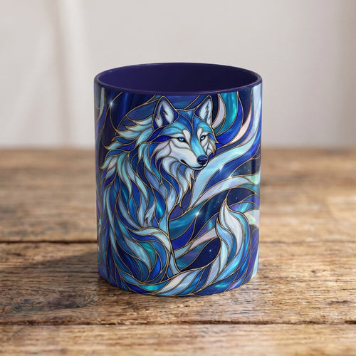 Cobalt Wolf Guardian Stained Glass Style Mug