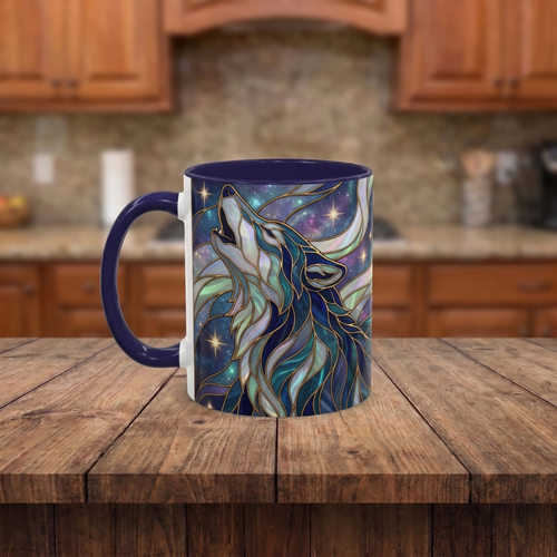 Starlight Wolf Stained Glass Style Mug
