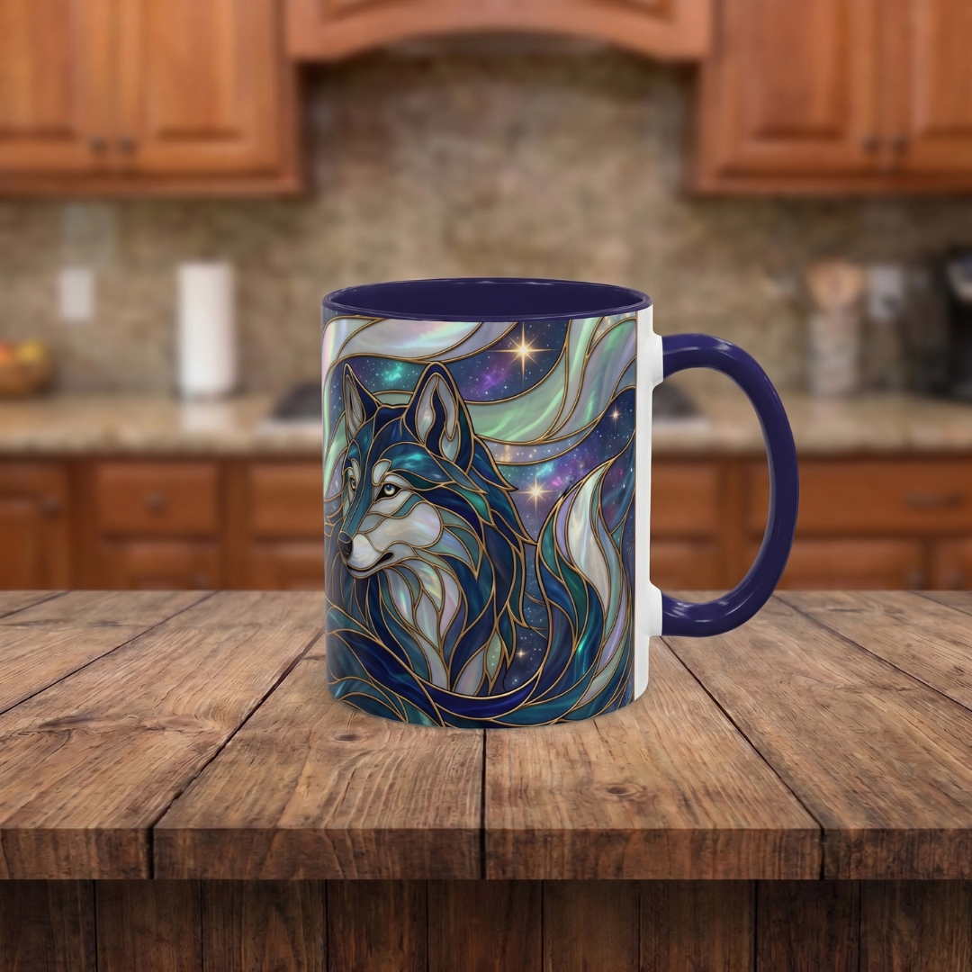 Starlight Wolf Stained Glass Style Mug