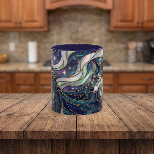 Starlight Wolf Stained Glass Style Mug