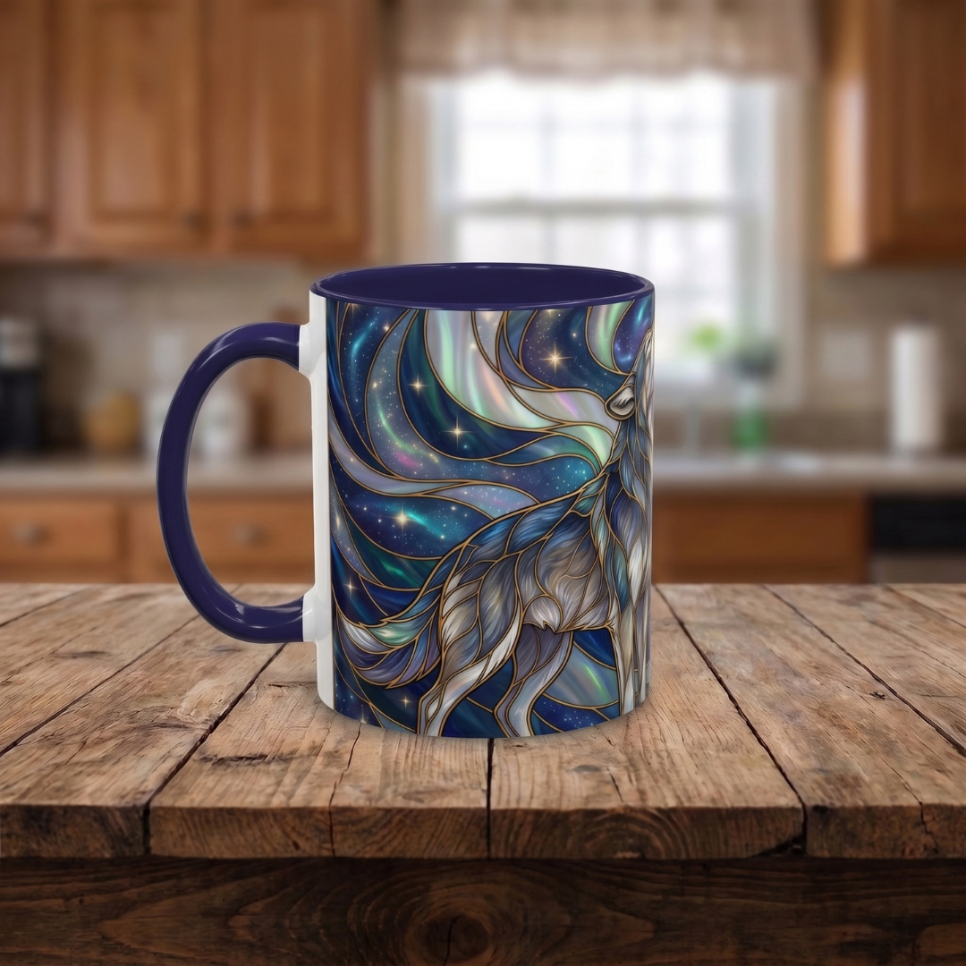 Twin Wolves Stained Glass Style Mug