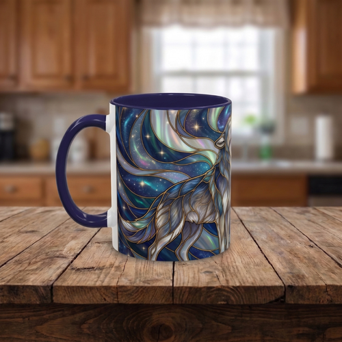 Twin Wolves Stained Glass Style Mug