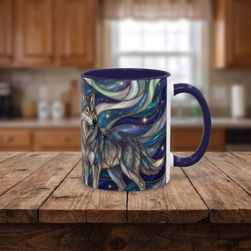Twin Wolves Stained Glass Style Mug