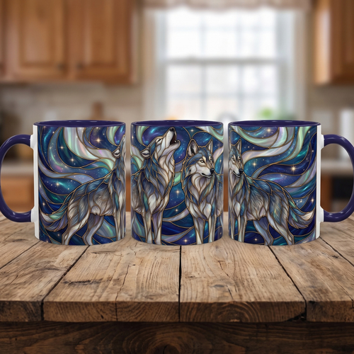Twin Wolves Stained Glass Style Mug