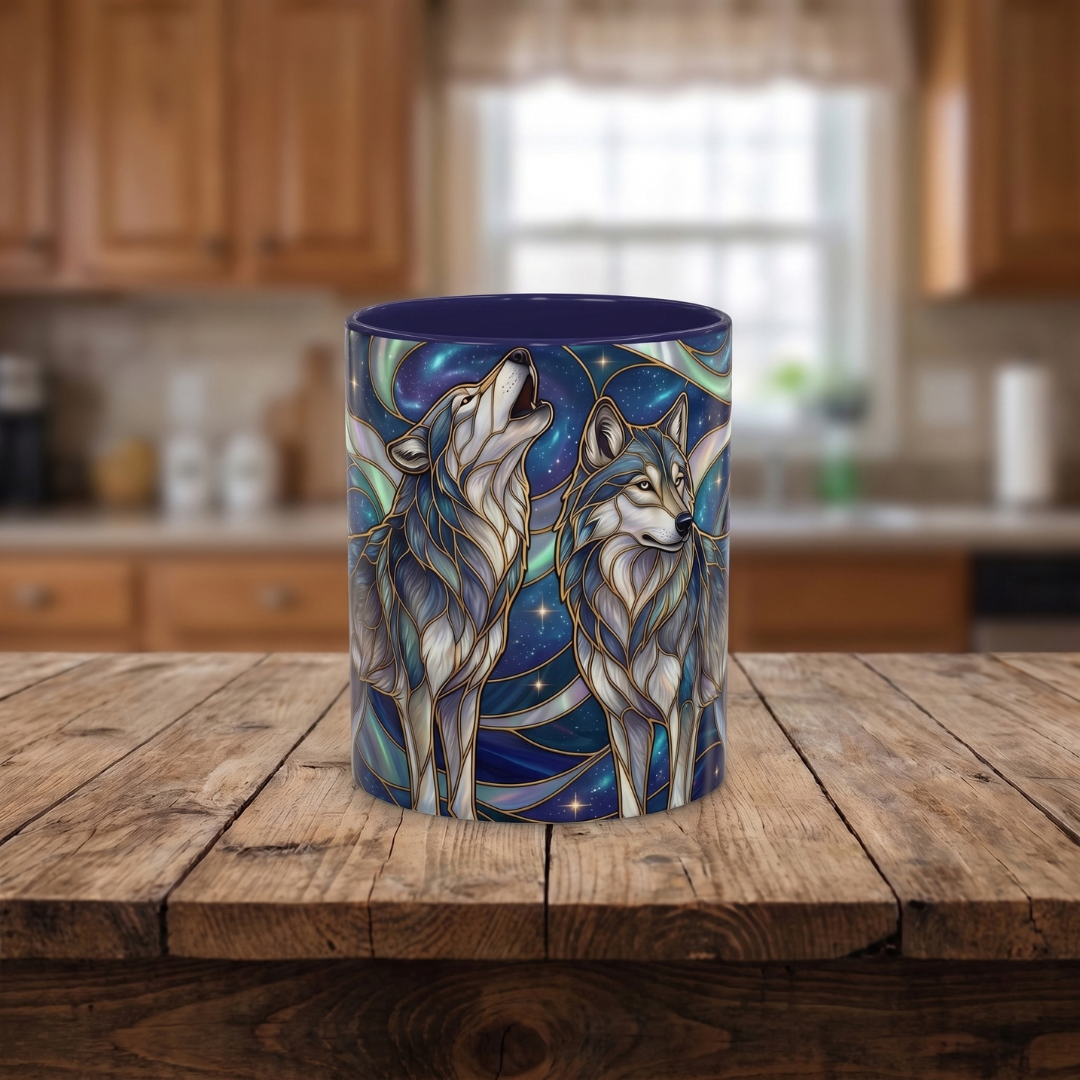 Twin Wolves Stained Glass Style Mug