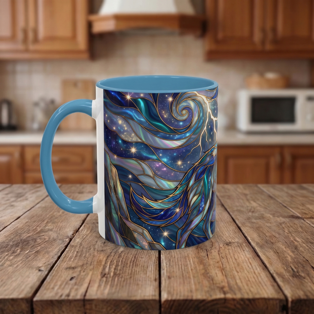Storm Sky Wolf Stained Glass Style Mug