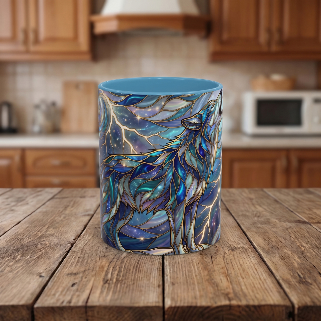 Storm Sky Wolf Stained Glass Style Mug