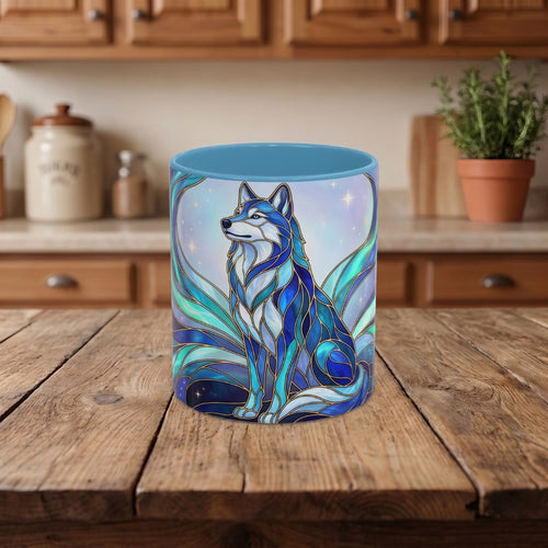 Aurora Wolf Stained Glass Style Mug