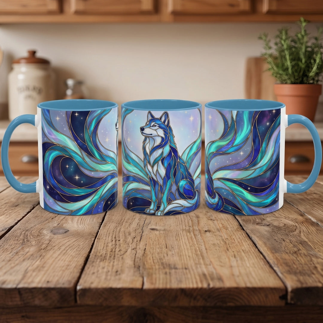 Aurora Wolf Stained Glass Style Mug