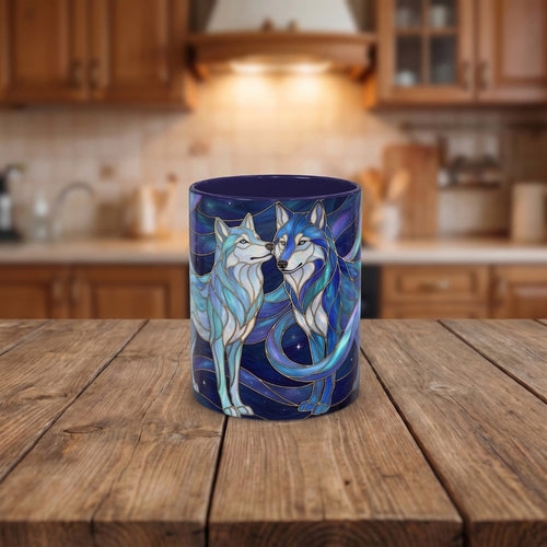 Wolf Kiss Stained Glass Style Mug