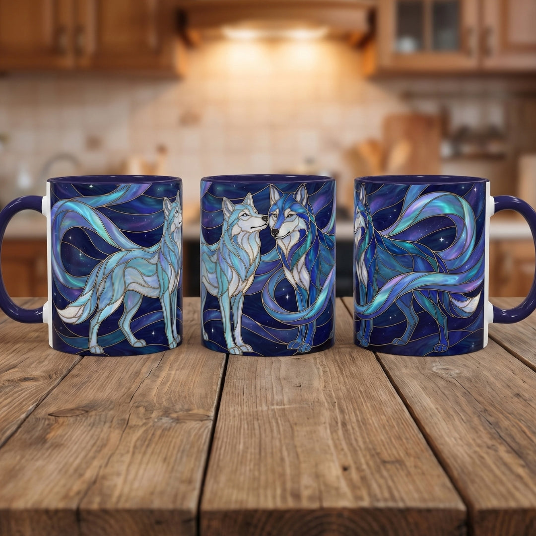 Wolf Kiss Stained Glass Style Mug
