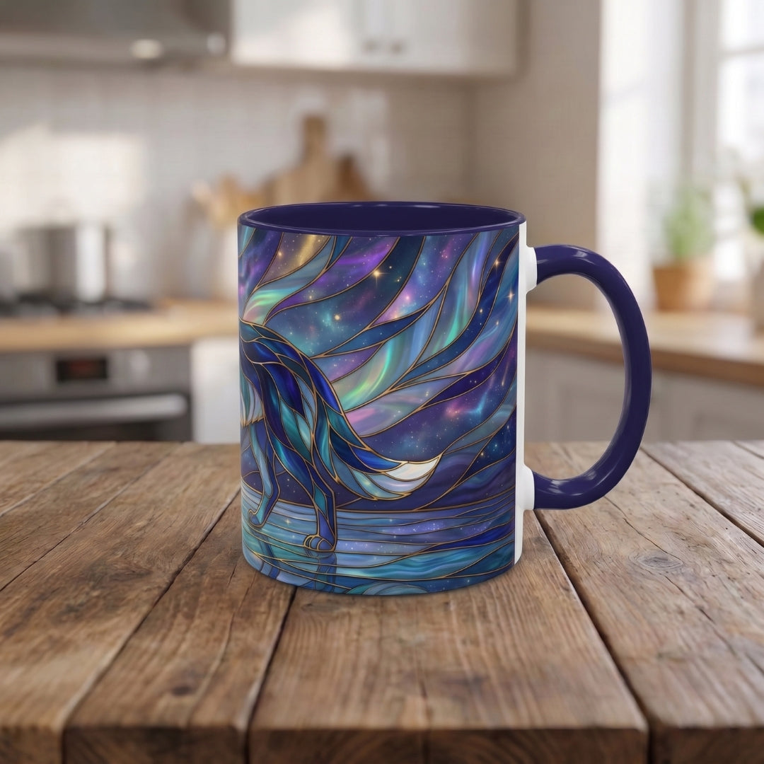 Starlit Lake Wolf Stained Glass Style Mug