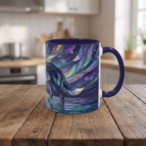 Starlit Lake Wolf Stained Glass Style Mug