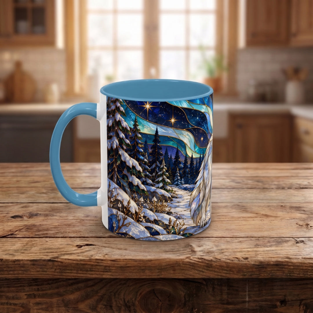 Aurora Lake Wolf Stained Glass Style Mug
