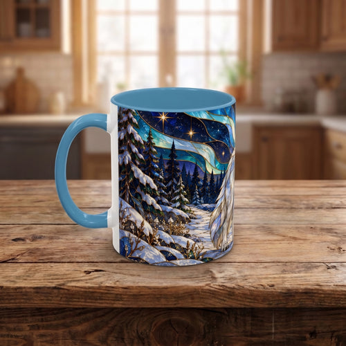 Aurora Lake Wolf Stained Glass Style Mug