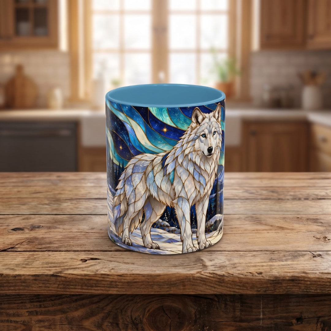 Aurora Lake Wolf Stained Glass Style Mug