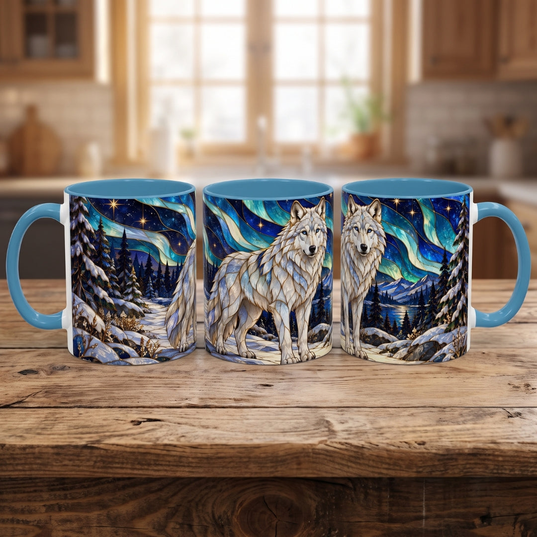 Aurora Lake Wolf Stained Glass Style Mug