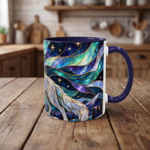 Northern Lights Wolf Stained Glass Style Mug