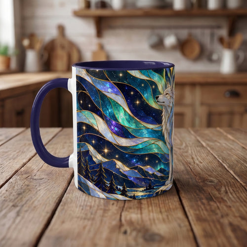 Northern Lights Wolf Stained Glass Style Mug