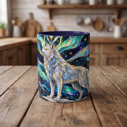 Northern Lights Wolf Stained Glass Style Mug