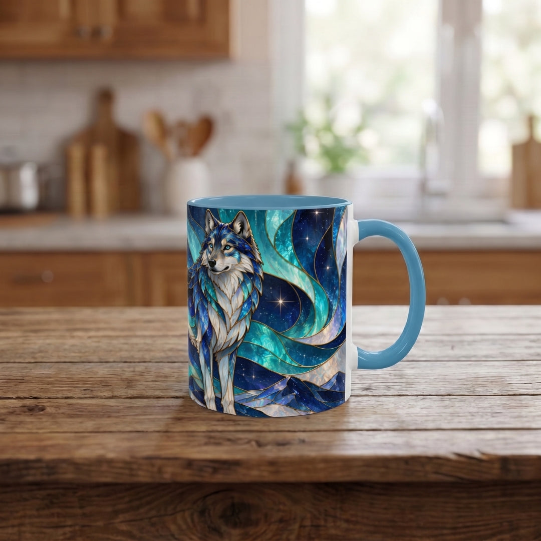 Northern Glow Wolf Stained Glass Style Mug