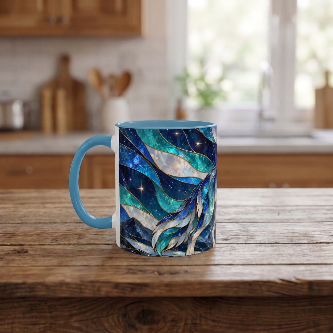 Northern Glow Wolf Stained Glass Style Mug