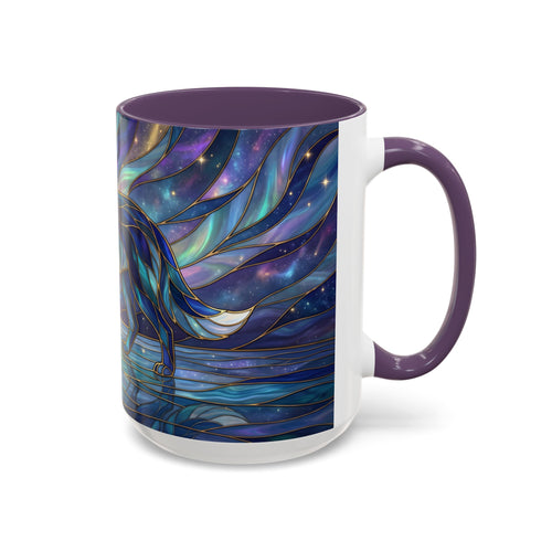 Starlit Lake Wolf Stained Glass Style Mug