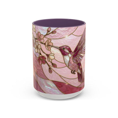 Pink Blossom Hummingbird Stained Glass Style Mug