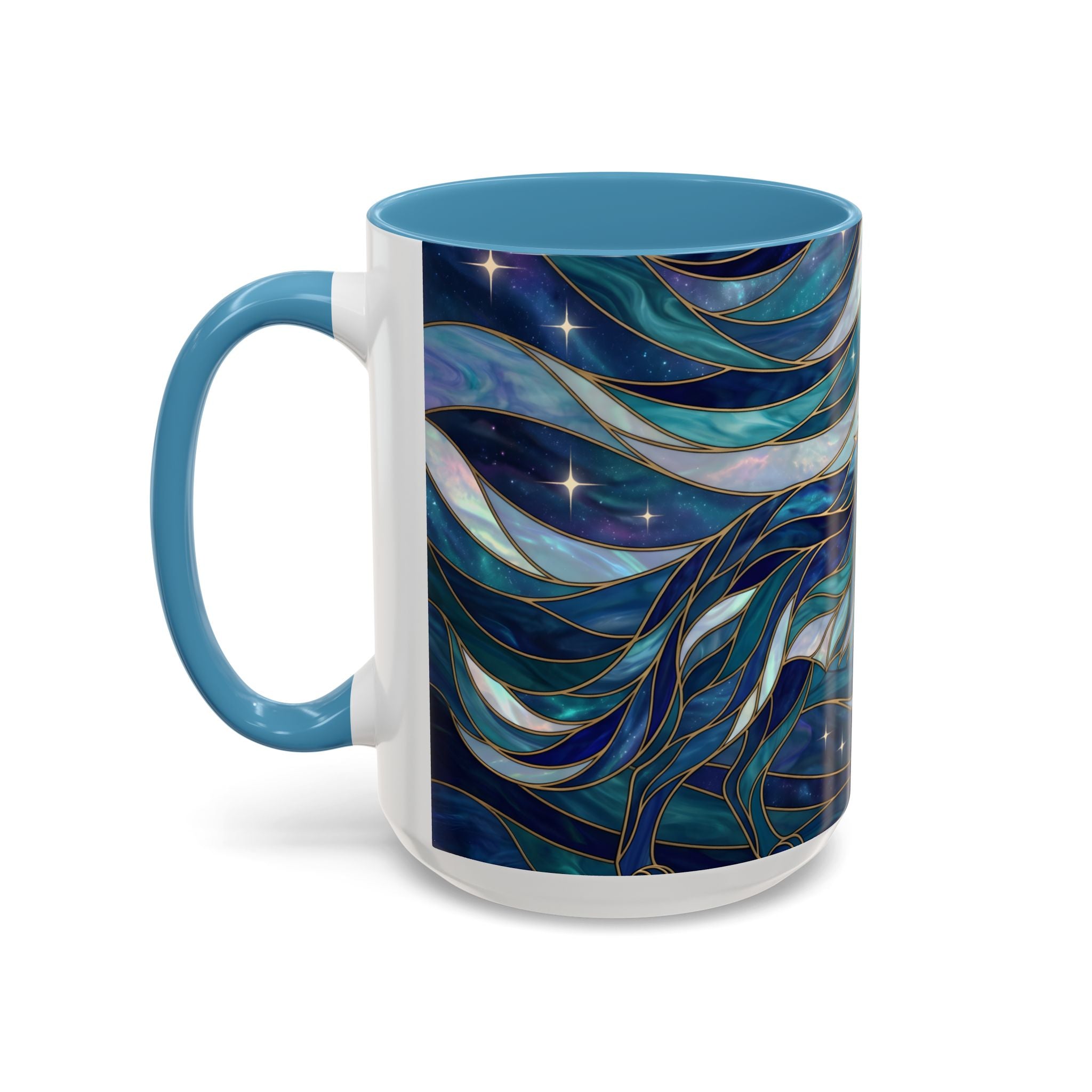 Celestial Blue Wolf Stained Glass Style Mug