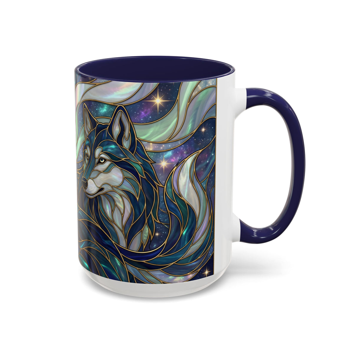 Starlight Wolf Stained Glass Style Mug