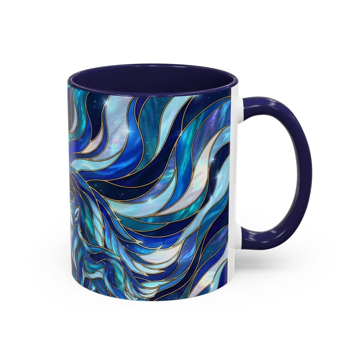 Cobalt Wolf Family Stained Glass Style Mug