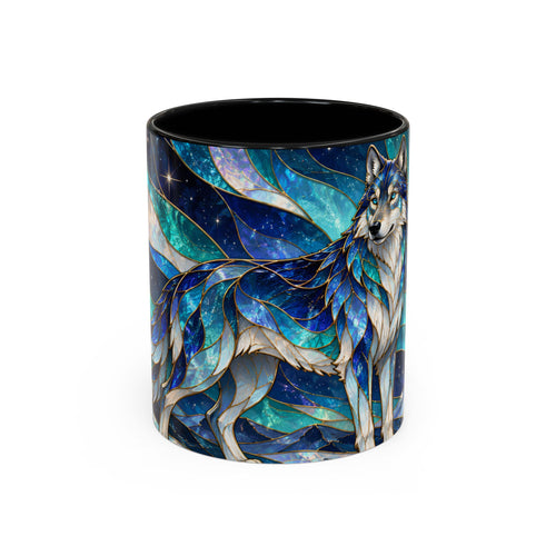 Northern Glow Wolf Stained Glass Style Mug