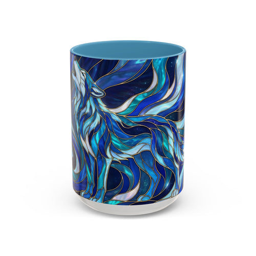 Cobalt Wolf Howl Stained Glass Style Mug