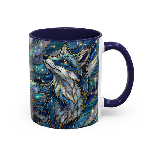 Celestial Blue Fox Stained Glass Style Mug