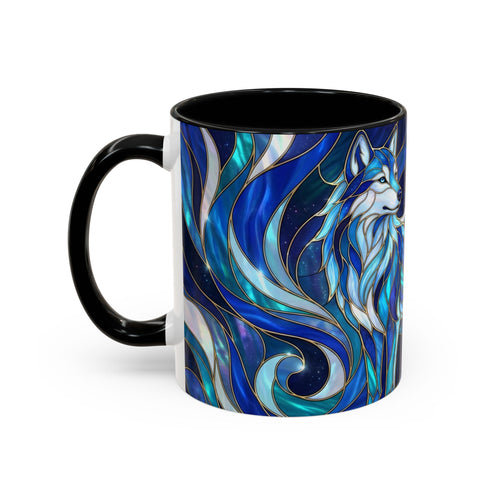 Cobalt Wolf Family Stained Glass Style Mug