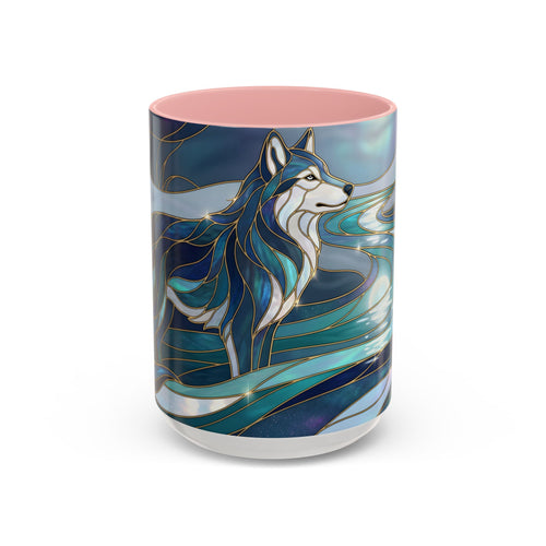 River Moonlit Wolf Stained Glass Style Mug
