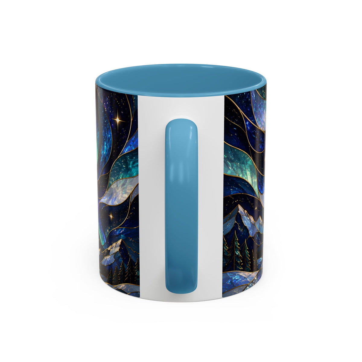 Aurora Mountain Wolf Stained Glass Style Mug