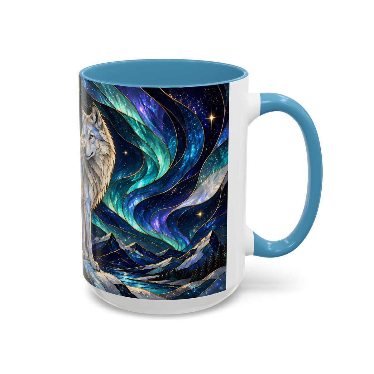 Aurora Mountain Wolf Stained Glass Style Mug